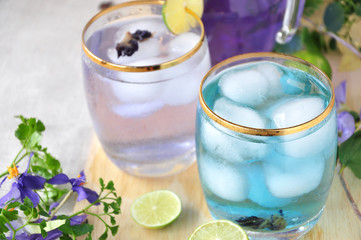 Close up Glass of Butterfly Pea Drinks