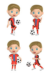 3D illustration character - The boy who has a soccer ball.
