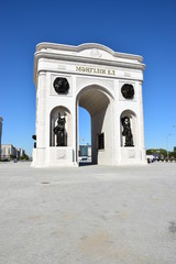 Triumphal arch called MANGILIK EL (Eternal nation) in Astana, capital of Kazakhstan