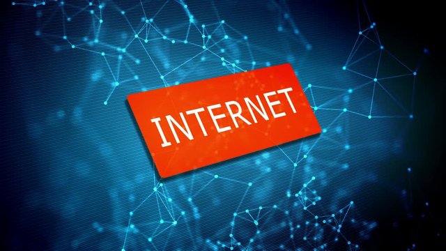 Internet technology concept on computer display with animated dots and lines of molecule or nuclear on blue background. 4K video.