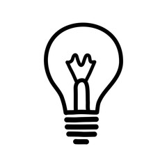 Black lightbulb drawing on white background