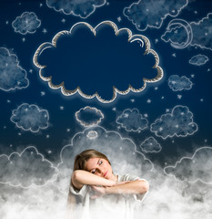 Woman dreaming with cloud over her head