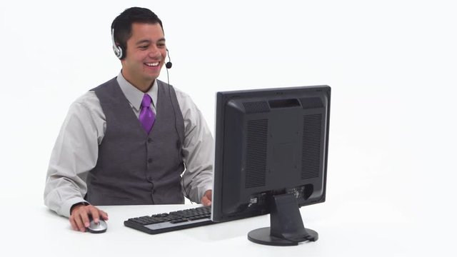 Man telemarketer using computer
