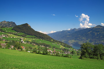 Fototapeta na wymiar Small village in alps