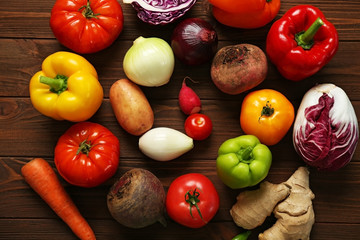Fresh vegetables on wooden background