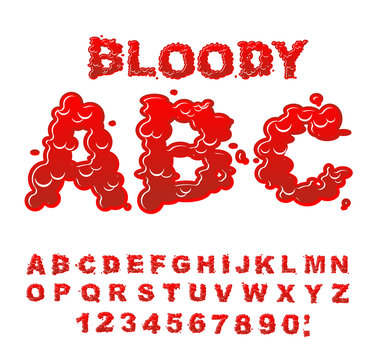 Bloody ABC. Red liquid letter. Fluid lettring. Blood font of sca