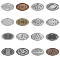 road hatch isometric icons set