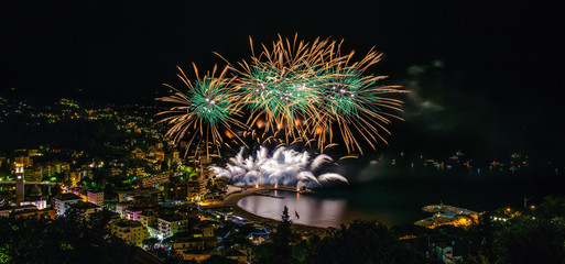 Beautiful and pyrotechnic fireworks in Recco, Italy / Fireworks in Recco, Genoa, Italy