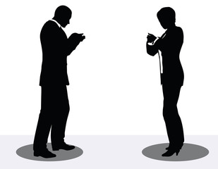 business man and woman silhouette on phone