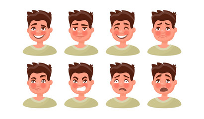 Set a man with a variety of emotions. Vector illustration