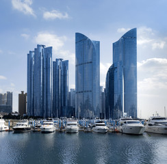 Fototapeta na wymiar business tower, City skyline, port in Haeundae, Busan, South Kor