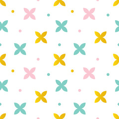 Cute pink, mint green and gold abstract floral seamless pattern background.
