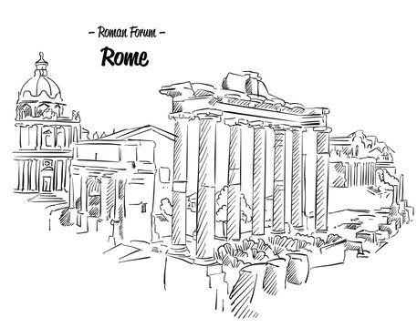 Rome Roman Forum Sketch Famous Landmark