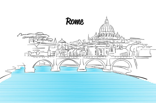 Rome Skyline Vacation Outline Sketch