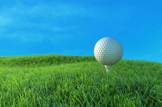 Golf ball on the green. 3D Illustration