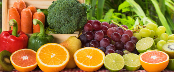 Arrangement nutrition fresh fruits and vegetables for healthy