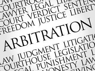 Arbitration word cloud collage, business concept background