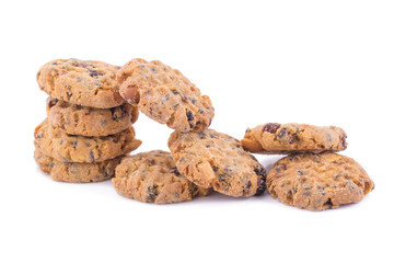 Chocolate chip cookies on white background