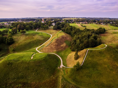 Kernave, historical capital city of Lithuania, aerial top view