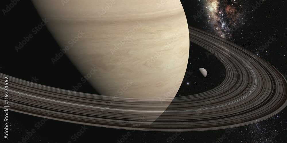 Wall mural planet saturn with rings on the space background. 3d render elements of this image furnished by nasa