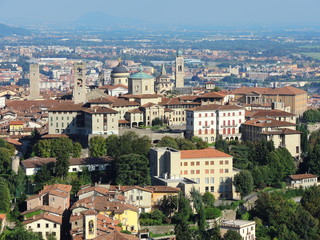 Fototapeta na wymiar Bergamo - Old city, downtown. Lombardy, Italy. Landscape from San Vigilio hill