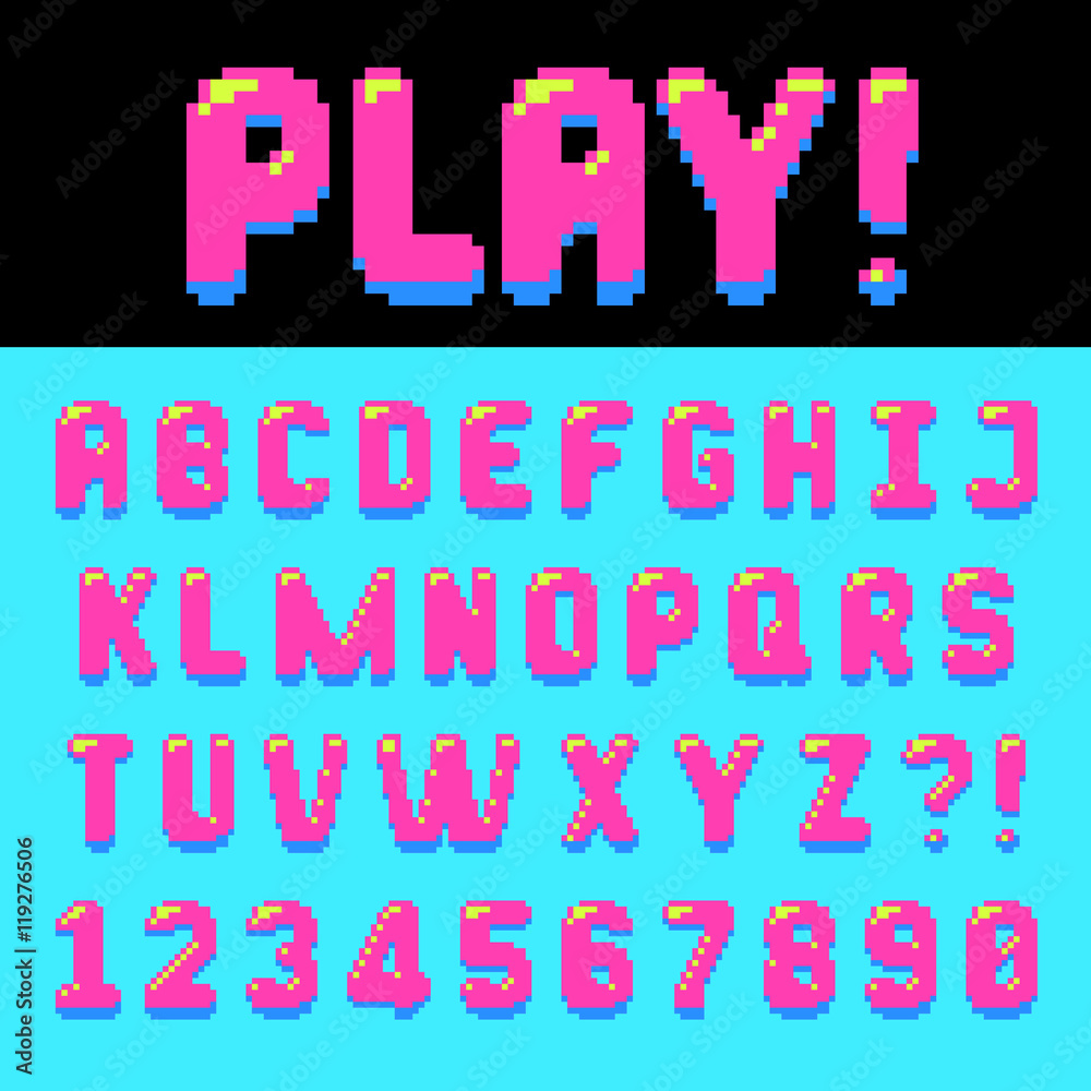 Poster pixel retro font video computer game design