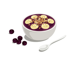 delicious and healthy acai bowl with granola and banana on the top