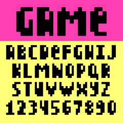 Pixel retro font Video computer game design