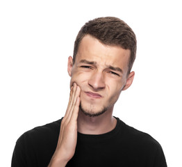 Obraz premium Toothache. Portrait of a man with face closed by hand.