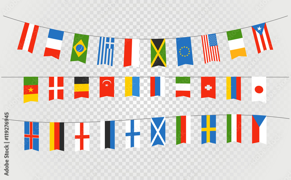 Poster Color flags of differemt countries on transparent background