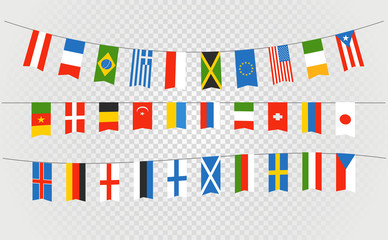 Color flags of differemt countries on transparent background