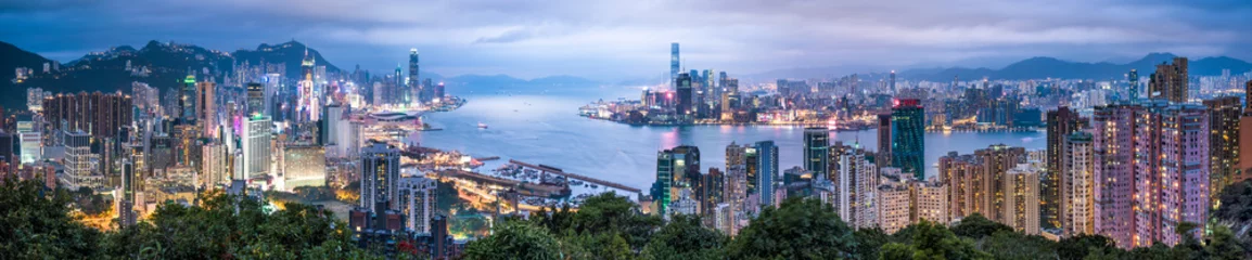 Foto op Plexiglas Hong Kong Skyline Panorama bei Nacht © eyetronic