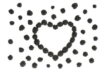 Isolated juicy heart of blackberries on a white background