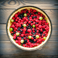 Wild berry pie with raspberries and blueberries