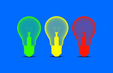 Colorful light bulbs on a blue background