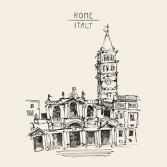 Obraz premium freehand sketch drawing Rome Italy cityscape for your travel car