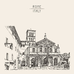 sketch hand drawing of Rome Italy famous cityscape, travel card