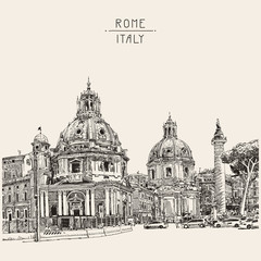 Obraz premium drawing of Rome Italy cityscape with lettering inscription for y