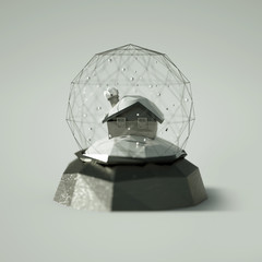 3d illustration of Christmas Snow globe with the hose and falling snow, polygonal object 