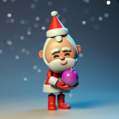 3D render funny cartoon character of Santa Claus, happy christmas icon, happy Grandpa with christmas ball 