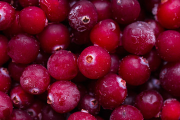 Close up of frozen cranberries