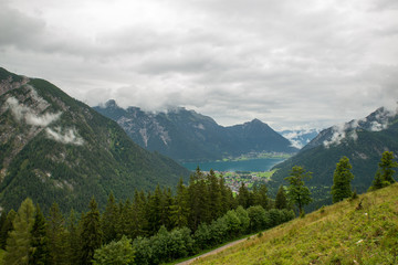 Fototapeta na wymiar Hiking in the Tyrolean Alps / Achensee in the wonderful Tirol after a thunderstorm