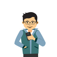 Young Man With Smartphone. Social Media Addiction