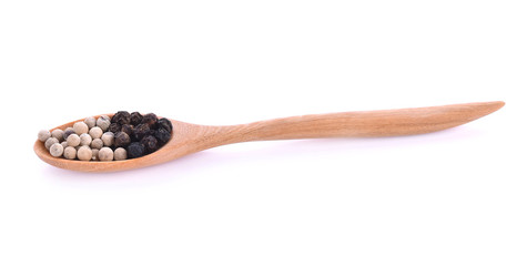 Black pepper, white pepper wooden spoon