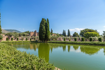 Fototapeta na wymiar Villa Adriana in Tivoli, Italy. The Pecile Pond. UNESCO list