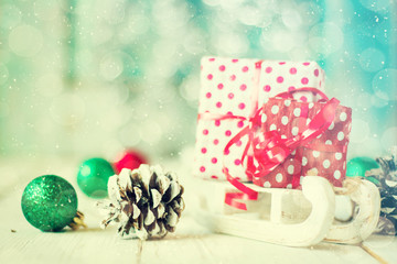 Christmas decoration on abstract background,vintage filter,soft focus