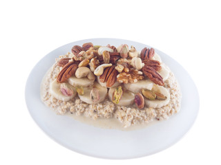 oat flakes in soy milk with banana and nuts