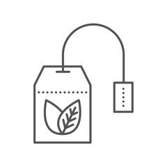 Teabag with herbal tea. Hot drink contour symbol. Vector flat icon. Thin line style. Outline illustration isolated on white background.