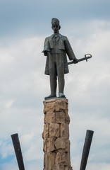 Avram Iancu statue in front of Dormition of the Theotokos Cathedral in Cluj-Napoca city in Romania