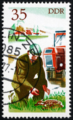 Postage stamp Germany 1977 Tractor Driver Saving Fawn